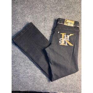 Kani Gold Bootcut Jeans 7/8  Womens Black Low Rise Embroidered Metallic Pocket